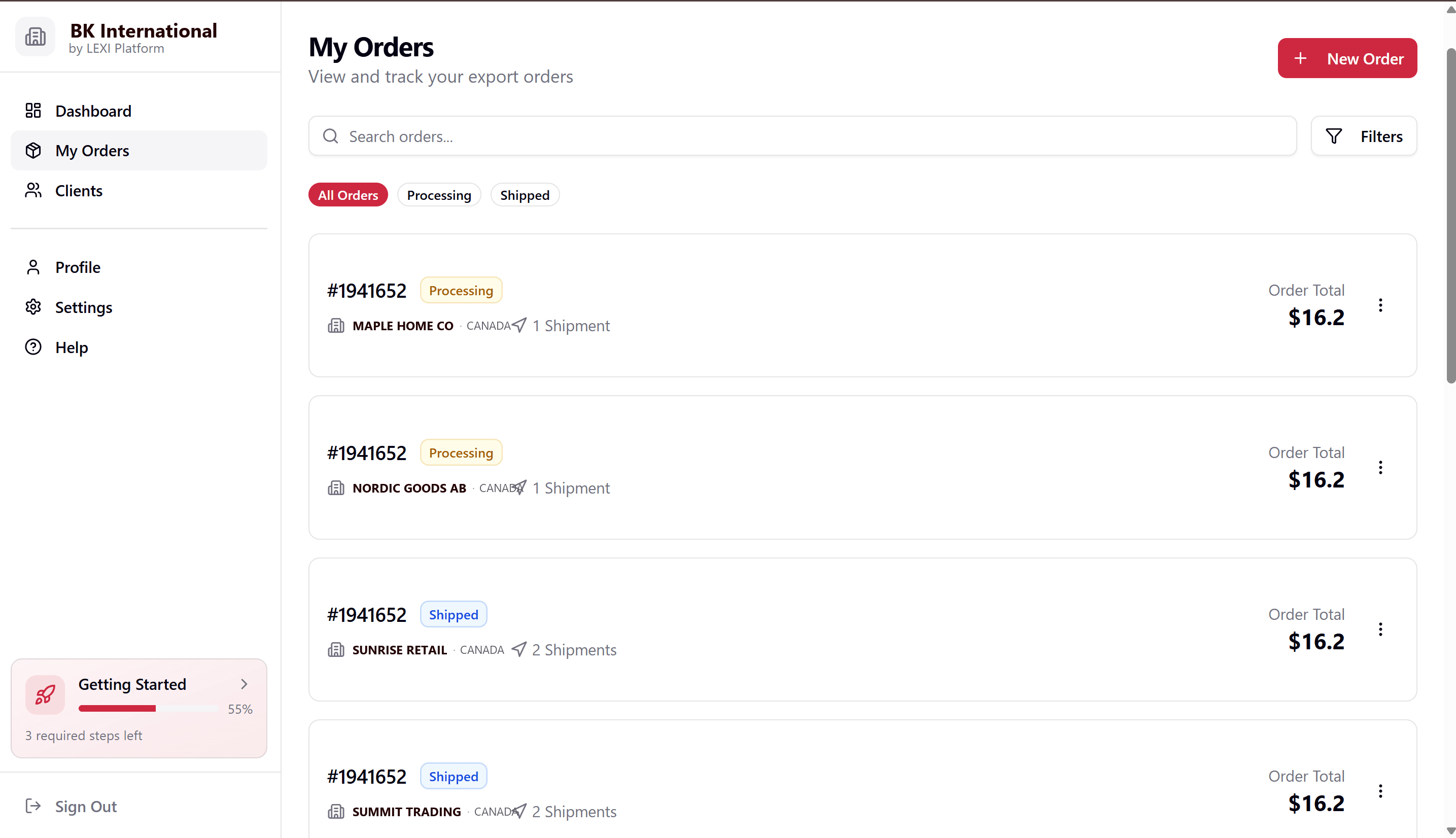 LEXI Exporter Portal dashboard